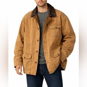 Men Vintage Aberdeen Reversible Tan Brown Canvas Leather Barn Chore Jacket Large